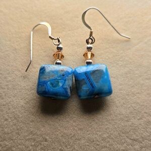 Handmade Blue Patterned Bead Earrings